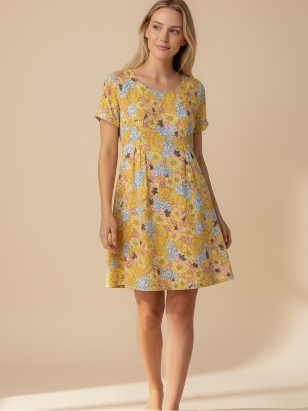 Tulle ModCloth Yellow Floral Babydoll Shift‎ Dress